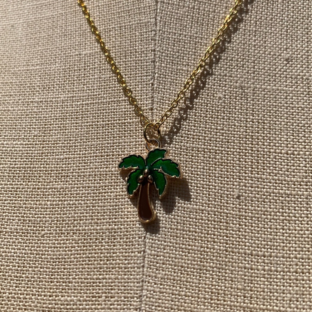 NWT Sterling Silver Plated Chain & Enamel Palm Tree Tail Alloy Metal Charm - Picture 7 of 9